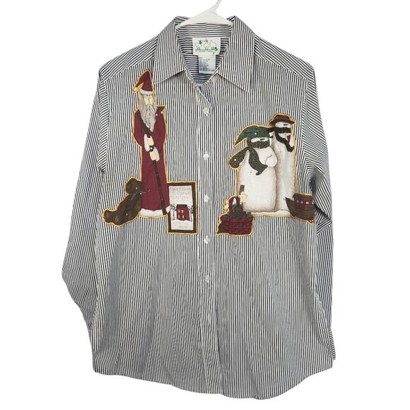 The Quacker Factory Vintage Christmas Festive Button Down Shirt S Holiday - Picture 1 of 7
